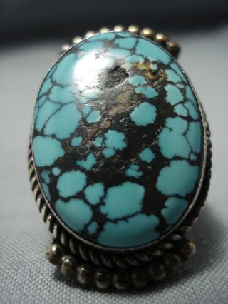 Huge Vintage Navajo Spierweb Turquoise Sterling Silver Ring Old