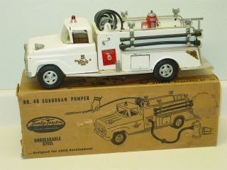 Vintage Tonka White Suburban Fire Pumper Truck,  Pressed Steel No.  46