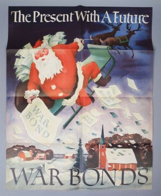 Vintage WWII 1942 The Present with a Future Santa Claus War Bond Poster 2