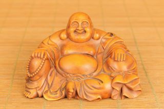 Chinese Old Boxwood Hand Carved Maitreya Buddha Statue Figure Collectable