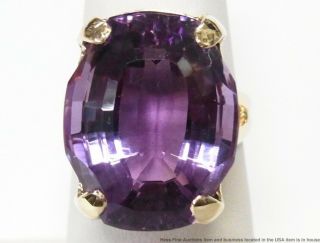 26.  70ct Natural Amethyst 14k Gold Ring 1940s Vintage Solitaire Size 7