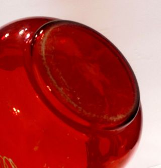 ANTIQUE BOHEMIAN Glass Ruby Red Flashed Engraved Grape Leaf Design Finger Bowl 4