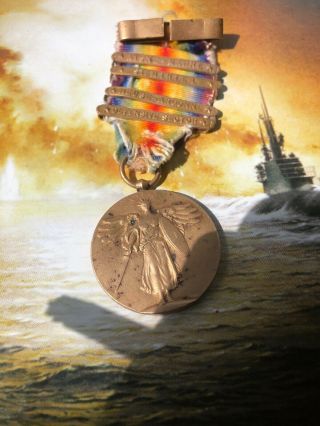 Antique Wwi Us Army Navy Marine World War I Victory Medal Short Ribbon