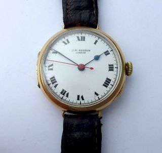 J.  W.  Benson London Rare Vintage 18k Carat Gold Trench Style Watch.  1925