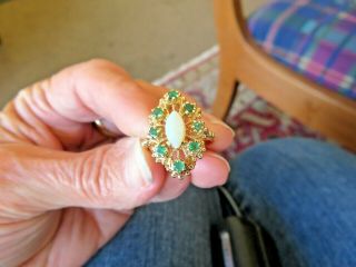 Vintage 14k Yellow Gold Emerald & Opal Ring Sz 5 1/4 20 X 14 Mm