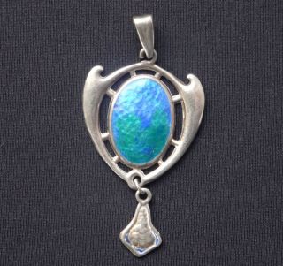 Quality Art Nouveau English Sterling Silver & Enamel Pendant By Charles Horner