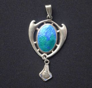 QUALITY ART NOUVEAU ENGLISH STERLING SILVER & ENAMEL PENDANT by CHARLES HORNER 4