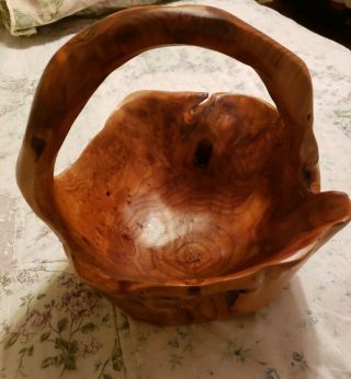 Rustic Wood Basket Burl Hand Carved 8 " × 9 " Wooden Tree Trunk Root Knobby Bowl