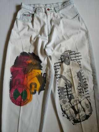 Vintage Cross Colours Post Hip Hop Nation Jeans 34 Size 3 Graphics Front & Back