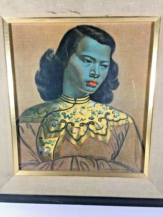 Vintage Trenchikoff Chinese Girl Canvas Print Frame Set Mid Century Art USA 3