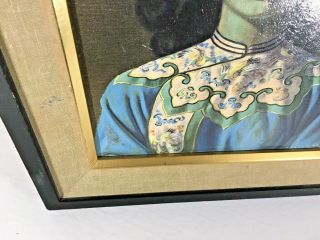 Vintage Trenchikoff Chinese Girl Canvas Print Frame Set Mid Century Art USA 9