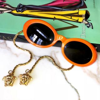 GIANNI VERSACE orange mod glasses w/ gold - toned chain arms & Medusa Head charms 11