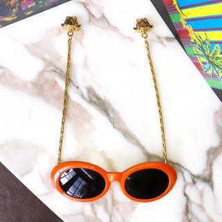 GIANNI VERSACE orange mod glasses w/ gold - toned chain arms & Medusa Head charms 12