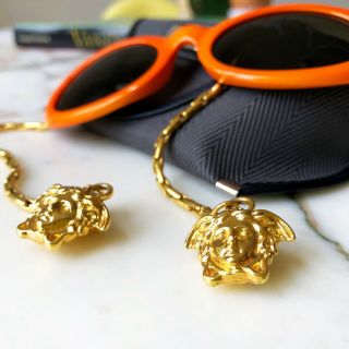 Gianni Versace Orange Mod Glasses W/ Gold - Toned Chain Arms & Medusa Head Charms