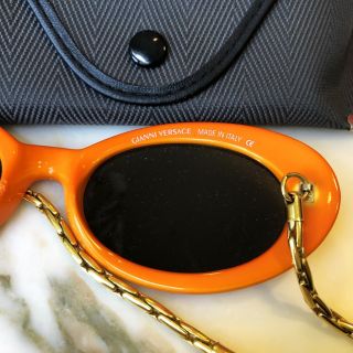 GIANNI VERSACE orange mod glasses w/ gold - toned chain arms & Medusa Head charms 4