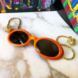 GIANNI VERSACE orange mod glasses w/ gold - toned chain arms & Medusa Head charms 5