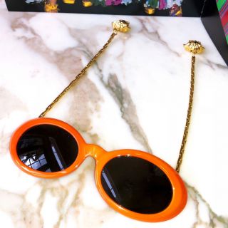 GIANNI VERSACE orange mod glasses w/ gold - toned chain arms & Medusa Head charms 7