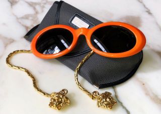GIANNI VERSACE orange mod glasses w/ gold - toned chain arms & Medusa Head charms 8