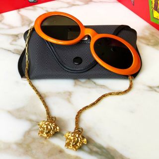GIANNI VERSACE orange mod glasses w/ gold - toned chain arms & Medusa Head charms 9