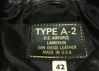 VTG Air Force Type A - 2 Bomber Jacket Lambskin Black 42 NOS San Diego Leather Co 2