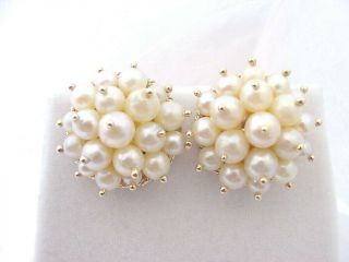 Cultured Akoya Pearls Vintage 14k Gold Clip Back Cluster Earrings
