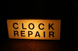 Vintage Lighted Clock Repair Shop Sign 14 X 5 " Electric Ohio Adv Display Co