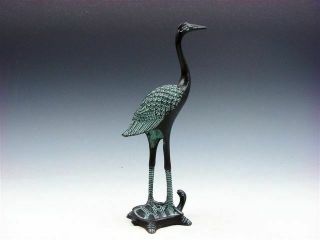 Vintage Bronze Crafted Sculpture Crane Standing On Turtle 03081911