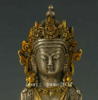Chinese Antique Silver copper Gilt Carved Figure Of Buddha statue d02 5
