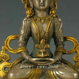 Chinese Antique Silver copper Gilt Carved Figure Of Buddha statue d02 6