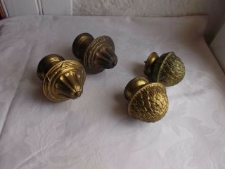 French Vintage Set Of 4 Brass Tole Curtain Rod Ends - To Any Decoration Project