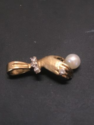 Antique Victorian 10k Gold Diamond Pearl Hand Mano Pendant Charm
