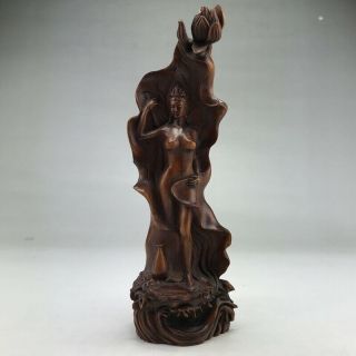 Female Buddha Statue Carved By Hand In Chinese Rare Boxwood Statue 440