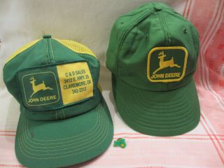 Two Vintage John Deer Trucker Caps Snap Back Louisville & K Products.