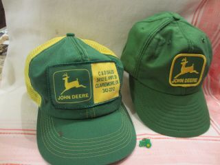 Two Vintage John Deer Trucker Caps Snap Back Louisville & K Products. 2