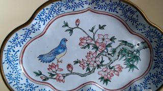 ANTIQUE CHINESE CANTON ENAMEL ON COPPER BIRD IN FOLIAGE LOBED BOWL C1900 3