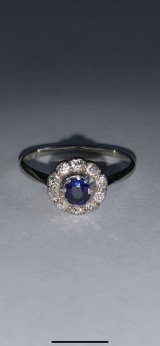 Vintage 1938 Sapphire And Diamond Cluster Ring 18ct White Gold & Platinum