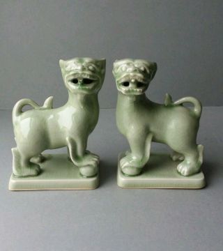 Celadon Green Glaze Foo Fu Dogs Guardian Lions Figurines.