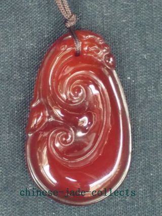 China 100 Natural Red Agate Hand Carving Lovely Ru Yi Dragon Pendant Necklace