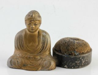 Antique Metal Buddha Figural Pin Cushion Pincushion Sewing Crafts
