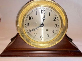 Chelsea Ships Bell Clock With Mahogany Base Large 6 " Dial