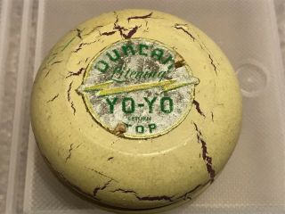 Duncan Litening Yo - Yo Return Top Vintage Wood Cream White Crackle Red 1950s