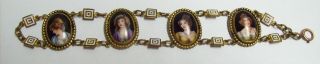 Extraordinary Antique Victorian Painted Ladies Cameo Portrait Bracelet