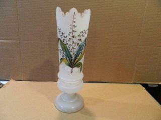 Tall Bristol Glass Vase Hand Painted Lilies Of The Valley Antique