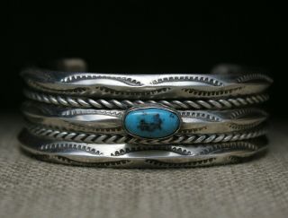 Vintage Native American Navajo Turquoise Sterling Silver Twisted Rope Bracelet