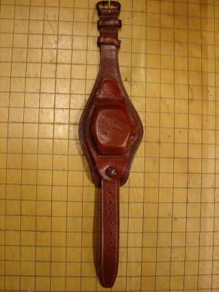 Ww2 Us Paratroop Red - Ish Brown Leather Covered Watch Strap - Medium Size