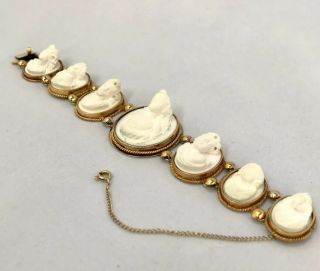 Antique Victorian 19th Century 14k Gold High Relief Carved Lava Cameo Bracelet
