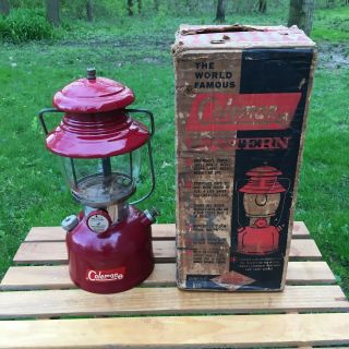 Vintage Coleman 200a Red Lantern Single Mantle,  Oct 1961,  W/funnel,  Orig Box