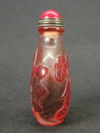 Chinese Mandarin Duck Carp Carved Peking Overlay Glass Snuff Bottle 3