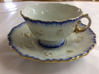 Antique 18th C Meissen Crossed Swords Blue And Gold Decorated Tea Cup And Saucer