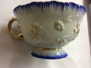 Antique 18th c Meissen Crossed Swords Blue and Gold Decorated Tea Cup and Saucer 8